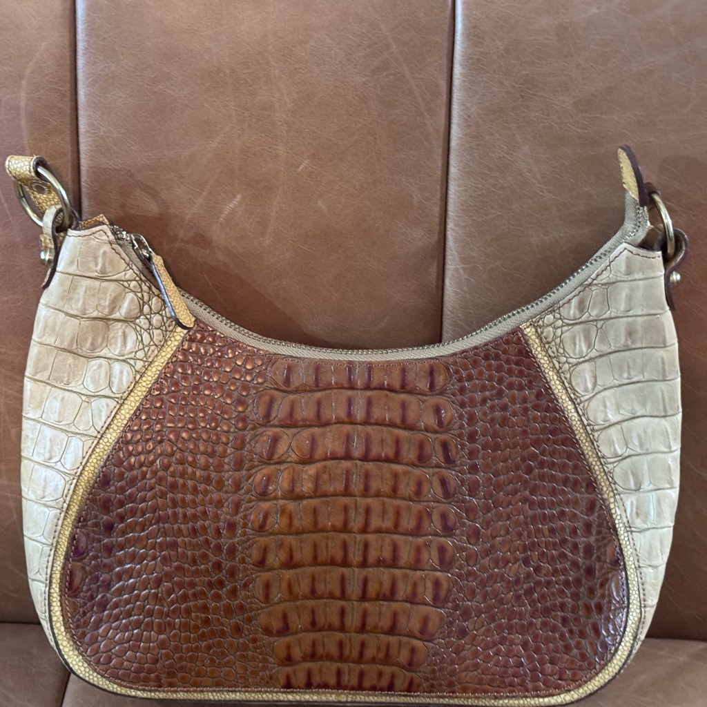 Brahmin Crocodile-Embossed Brown And Tan Women's Bag